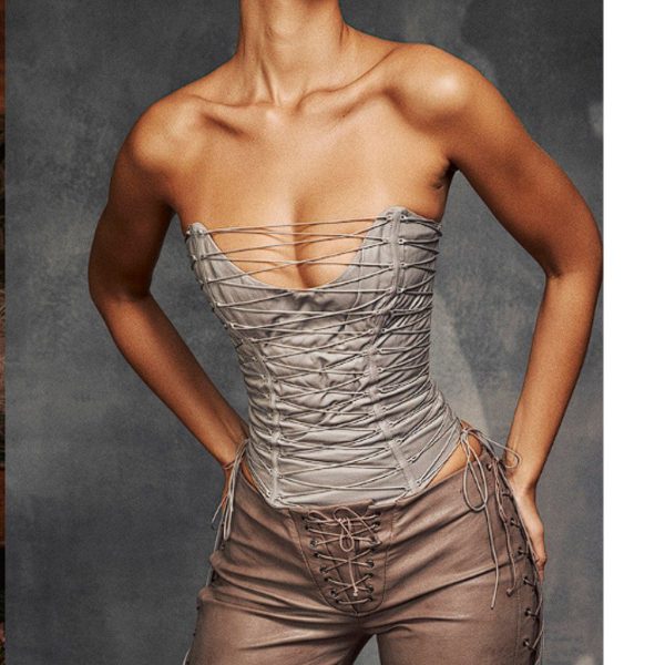 House Of Cb Tops | House Of Cb 'Mirabelle' Smoke Lace Up Corset Nwot | Color: Gray | Size: L