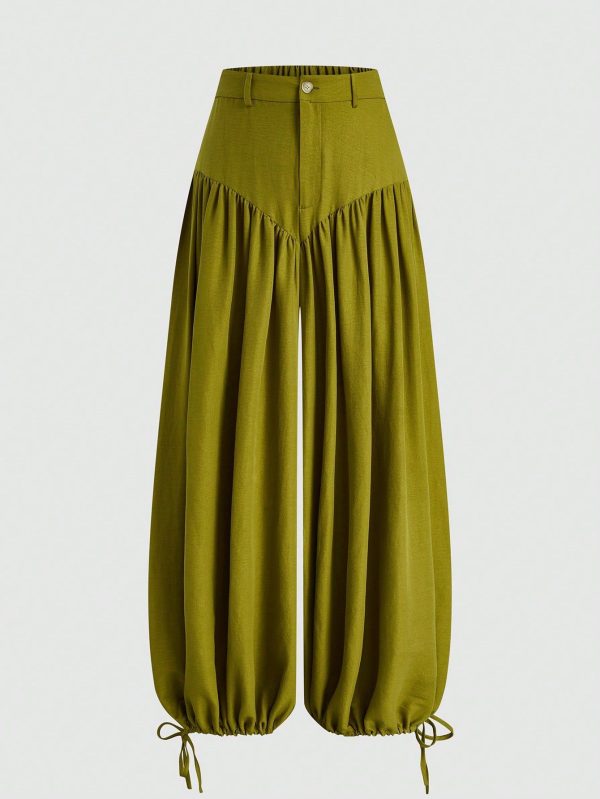 Plus Size Women's Solid Color Wide Leg Casual Pants, Fashionable For Summer