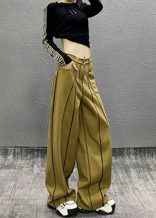 French Khaki Pockets Patchwork Denim Wide Leg Pants Fall S(Fit for EU 38-40, US 6-8, UK/AU 10-12, IT 42-44)