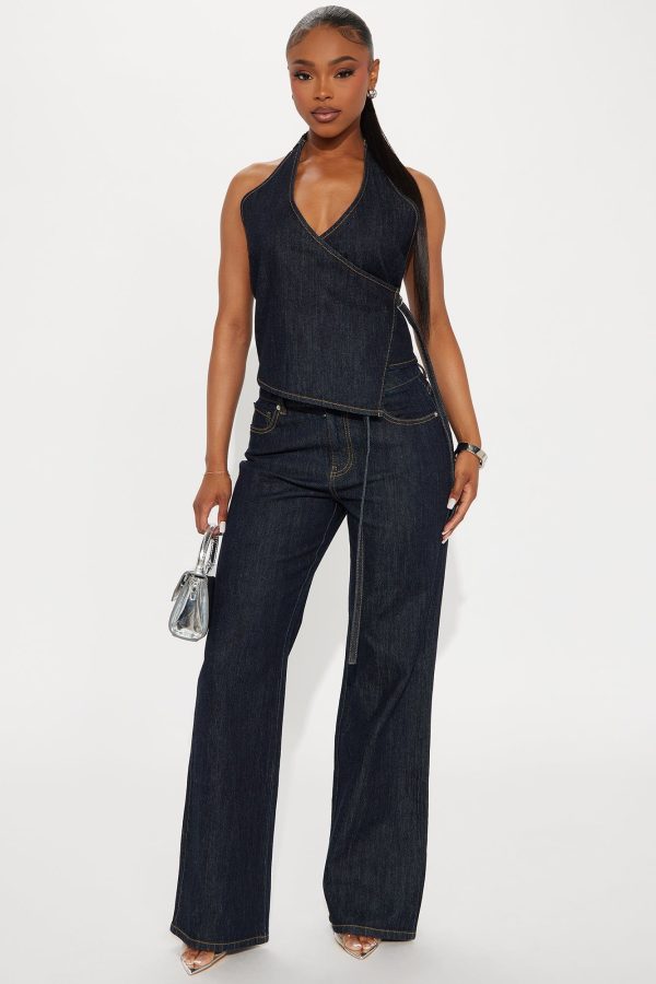 Women's Angela Denim Pant Set in Dark Denim Size XL