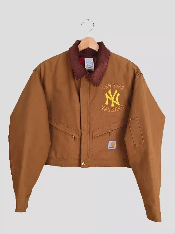 Shop Vintage Carhartt x NY Yankees Pink Crop Jacket