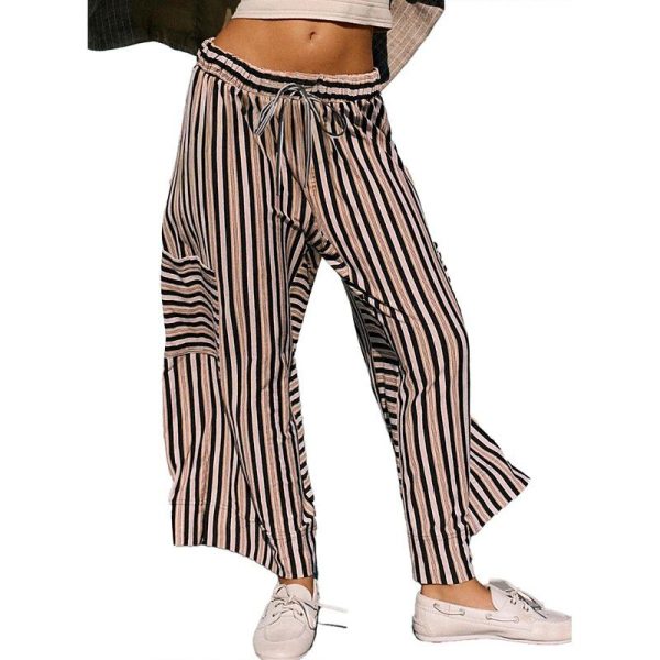 Women's Slacks Pants Trousers Streetwear Casual Full Length Natural Striped Pocket Elastic Drawstring Design Comfy Outdoor Comfortable Street Going out Orange red Light Sky Blue Dark navy Orange