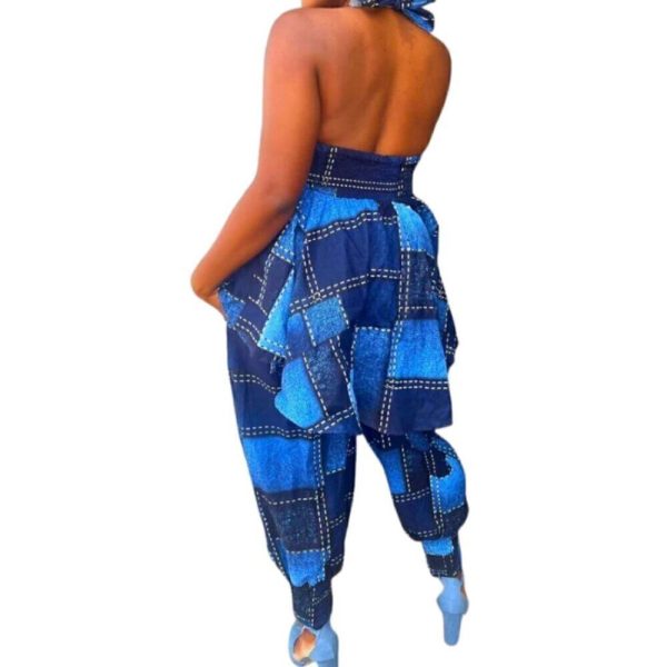 Alkebulan Lifestyle Pants & Jumpsuits | Blue Denim Halter Top Jogger Set | Color: Blue | Size: M- 1xl