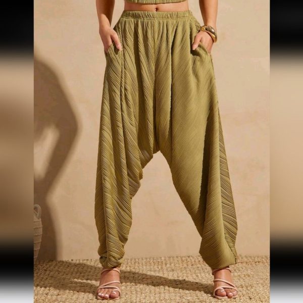 Textured Knit Pocket Harem Pants, Boho, Boho Women Clothing, Beach Outfits | Color: Green | Size: Various