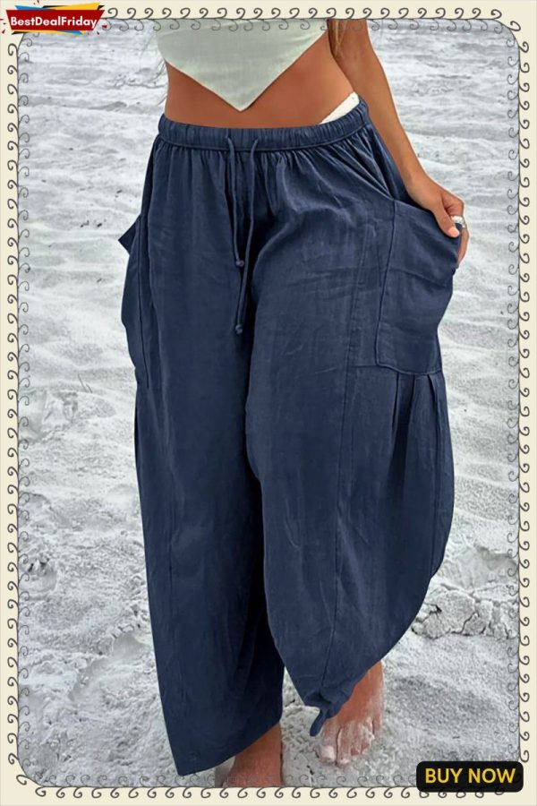 Casual Simplicity Solid Pocket Loose Mid Waist Wide Leg Solid Color Bottoms