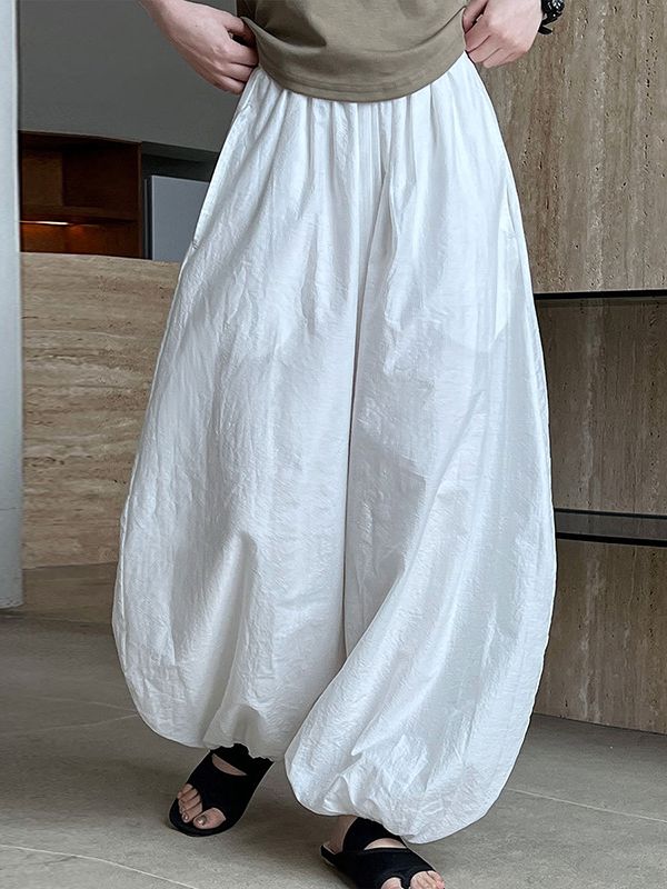 Elasticity Solid Color Split-Joint Harem Pants High Waisted Trousers Pants WHITE-M