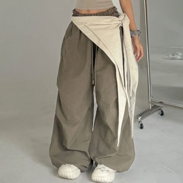 MEXZT Y2K Oversize Cargo Pants Women Harajuku Bandage Baggy Sweatpants Streetwear Wide Leg Joggers