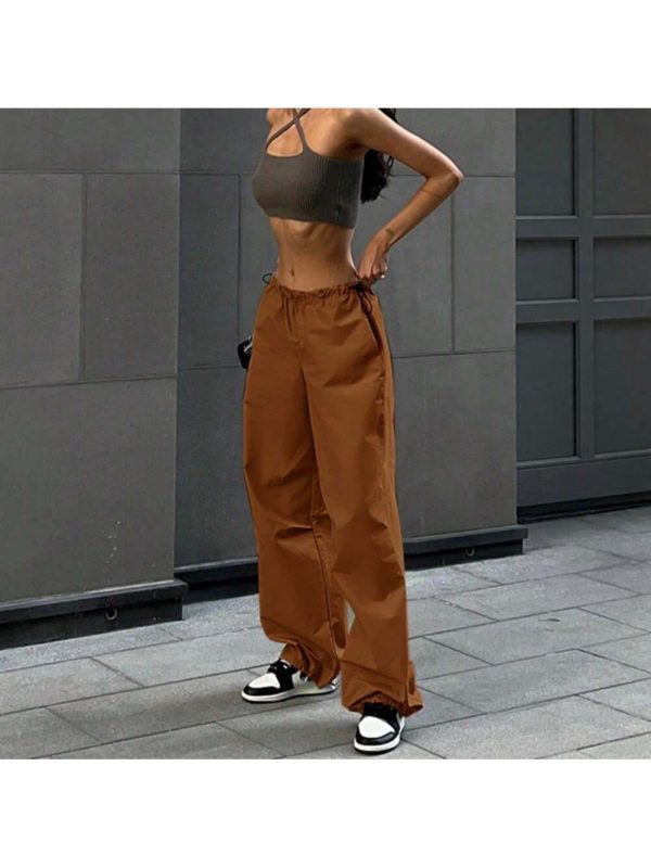 2025 European And American Street Fashion Women's Clothing Simple Loose Trousers, Drawstring Waist Casual Overalls