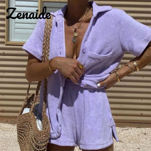 Zenaide Velvet Beach Two Piece Set Women Tracksuit Loungewear Casual Cardigan Top Summer Outfits Workout Woman Shorts Sets S-Shirts and Shorts 2
