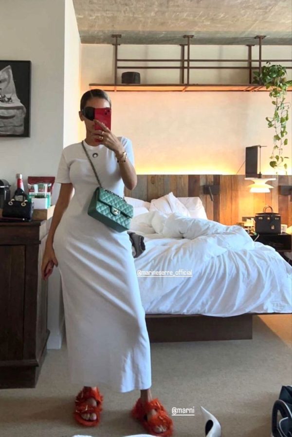 White Cotton Logo Midi Dress by Marine Serre on Sale