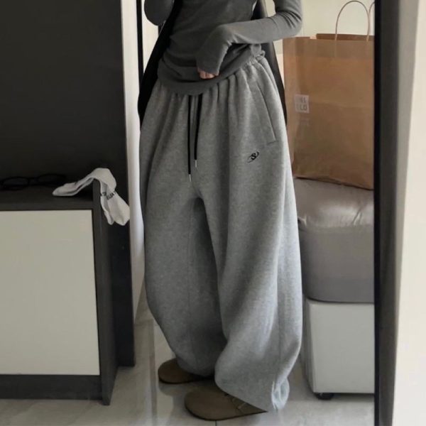 Zingj Vintage Solid Color Baggy Sweatpants-Outfit Ideas Gray-XL