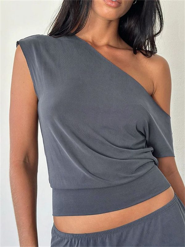 Absobe Asymmetrical One-Shoulder Crop Top Solid Color Y2K T-Shirt For Women Summer Sleeveless Tank