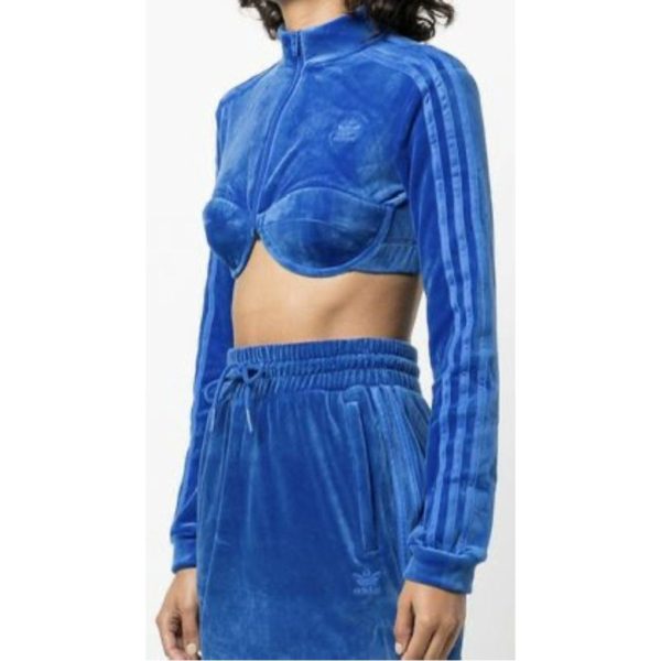 Jeremy Scott X Adidas Sweaters | Adidas X Jeremy Scott Blue Velvor Crop Track Jacket Size Limited Edition Size Xs | Color: Blue | Size: Various