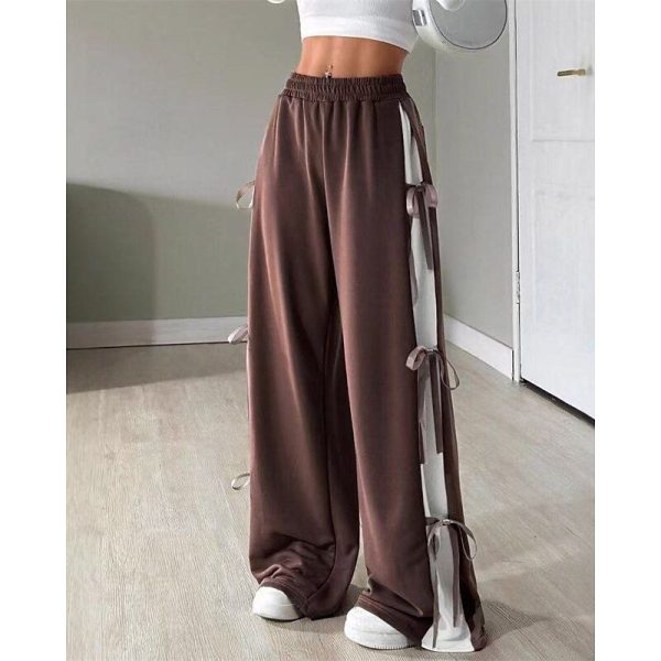Women's Sweatpants Pants Trousers Track Pants Fashion Streetwear Full Length Mid Waist Color Block Patchwork Elastic Waist Breathable Comfortable Micro-elastic Street Daily Wear White Pink Coffee