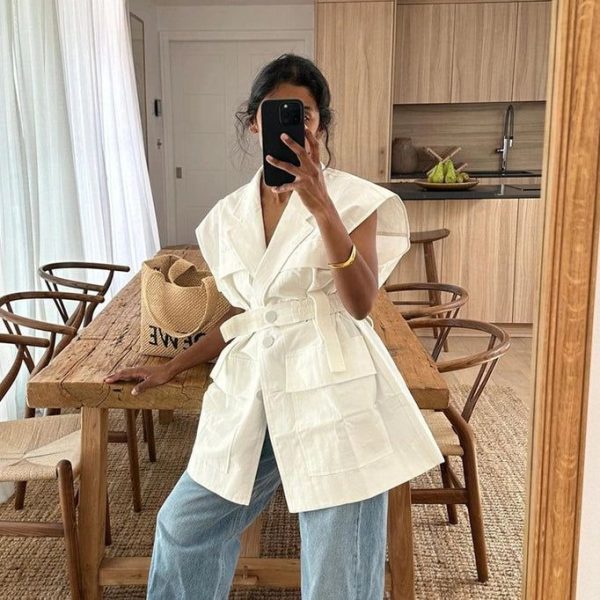 White Oversized Waistcoat - Medium