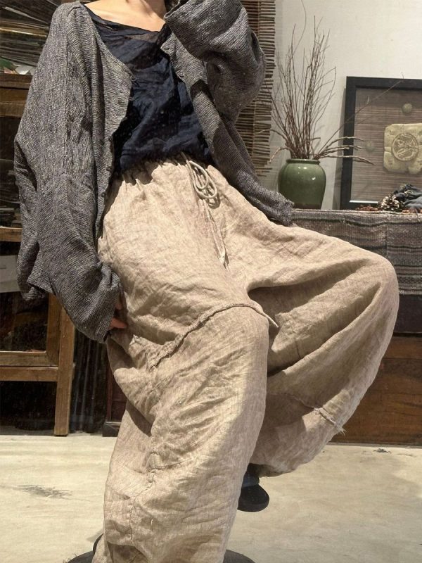 Pantaloni harem in cotone con giunture a fiori vintage autunnali da donna - Pantaloni harem in cotone con giunture a fiori vintage autunnali da donna