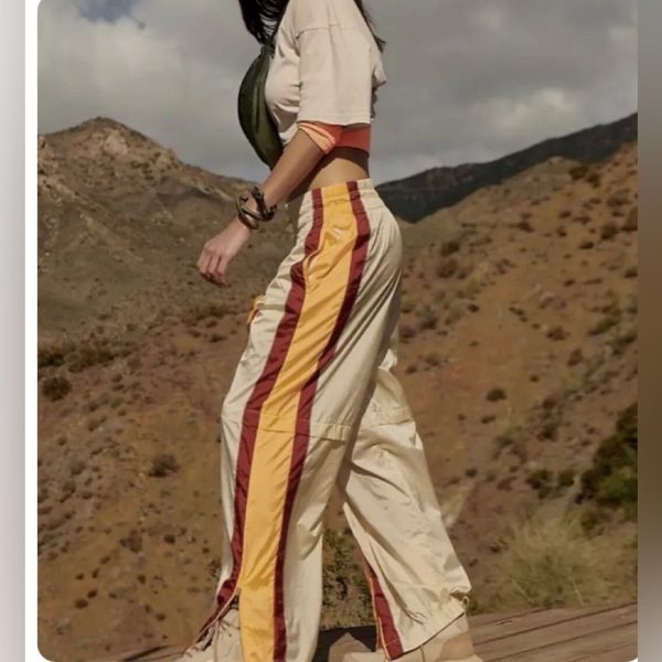 Fp Movement By Free People Pants & Jumpsuits | Free People Movement End Zone Track Pants Wide Leg Nylon Beige Multi Color | Color: Cream/Orange | Size: M