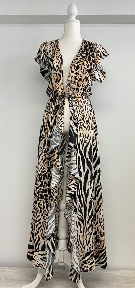 Stunning Melissa Odabash XS Brianna Leopard Animal Print Frill Maxi Wrap Coverup Dress 2025