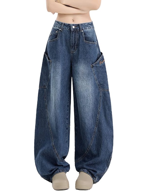 EMMIOL Womens Baggy Barrel Jeans Casual Boyfriend 2025 Trendy Loose High Rise Wide Leg Denim Y2K Pants