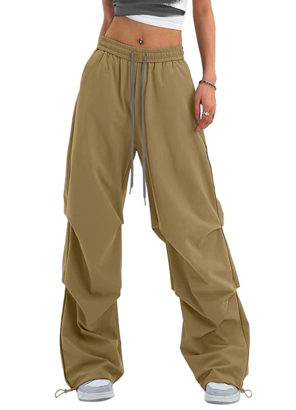 Bakyarder Women's Casual Parachute Pants Baggy Hiking Pants Drawstring Elastic Waist Track Y2K Trousers