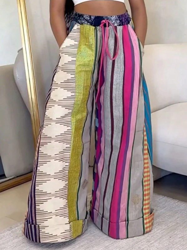 Spring/Summer Colour-Printed Loose-Fitting Wide-Leg Trousers