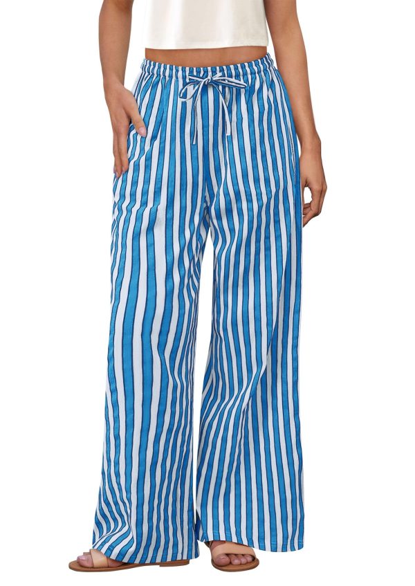 PRETTYGARDEN Women's Wide Leg Lounge Pants 2025 Summer Drawstring Elastic Waist Comfy Striped Pajama Bottoms Trendy Clothes
