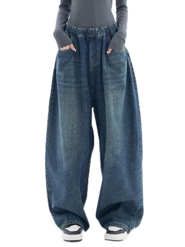 EMMIOL Baggy Boyfriend Jeans Dark Wash Vintage Pants Women's Y2K Street Fashion Wide Leg Denim Pants