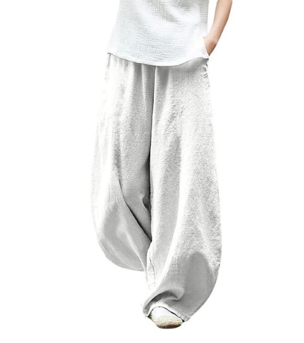 ZOCAVIA Boho Floral Lantern Pants for Women Summer Baggy Japanese Style Wide Leg Pants Elastic Hippie Trouser with Pockets