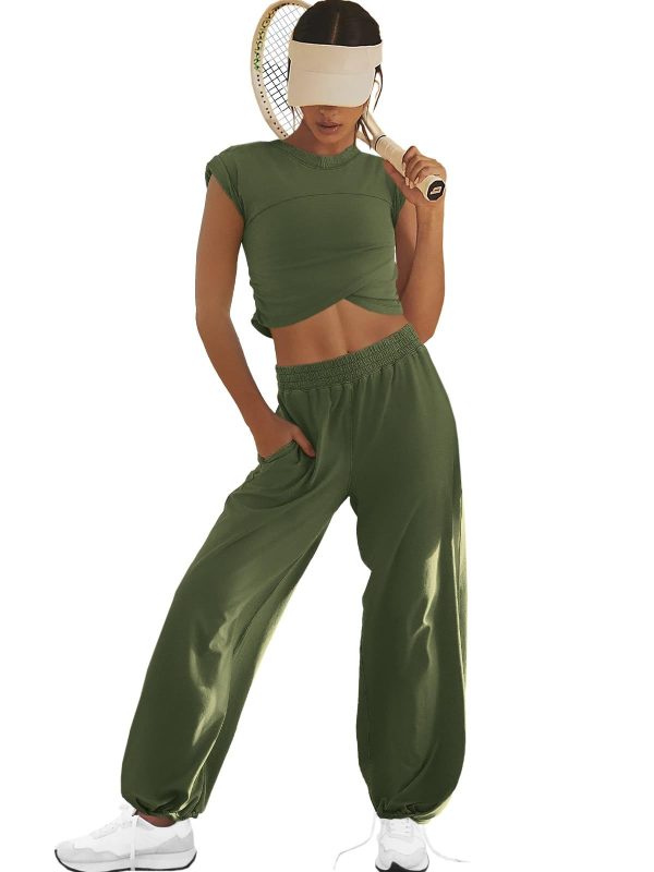 LAMISSCHE Womens Loungewear Set 2 Piece Outfits Sets Cropped Tops and Wide Leg Pants with Pockets Tracksuit