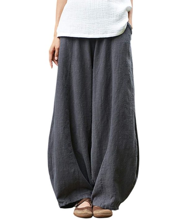 IXIMO Women's Casual Cotton Linen Baggy Pants with Elastic Waist Relax Fit Lantern Trouser