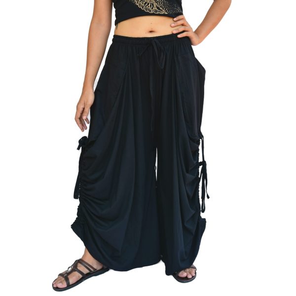 Sakoonee Women's Harem Pants Palazzo Dhoti Lounge Trousers, Convertible to a Skirt 2 Pockets Cotton, One Size, Elastic Waist
