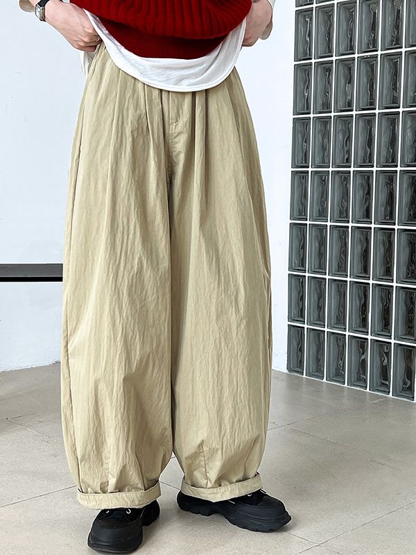 High Waist Straight Cut Loose Casual Wide Leg Pants Khaki-L