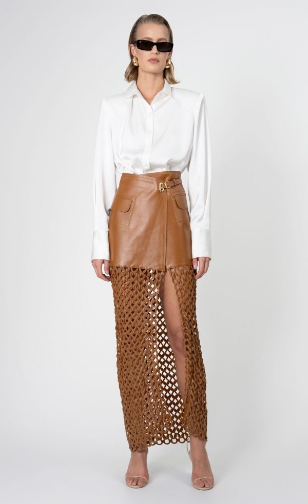 High-waisted skirt Leather Kallan Brown