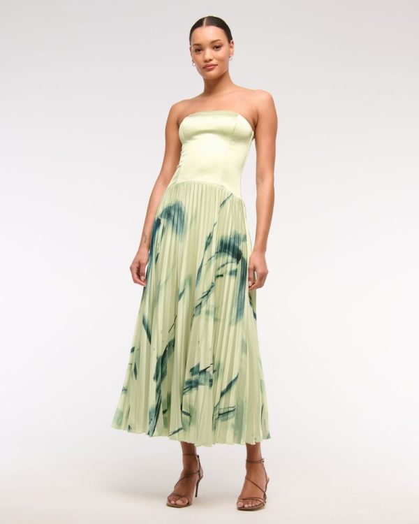 Women's The A&F Giselle Drop-Waist Maxi Dress in Light Green Pattern | Size XXL TALL | Abercrombie & Fitch