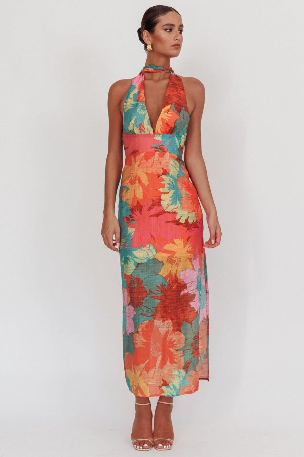 Cipriana Backless Halter Maxi Dress Floral Pink - XS