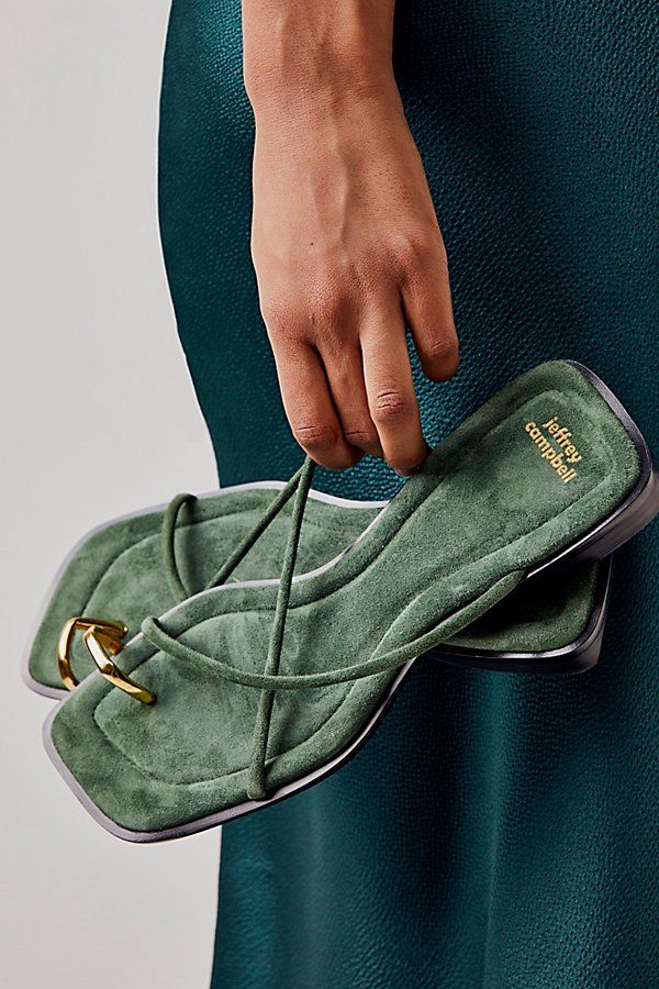 Shaea Strappy Sandals by Jeffrey Campbell at Free People in Dusty Green Suede/Gold, Size: US 8.5