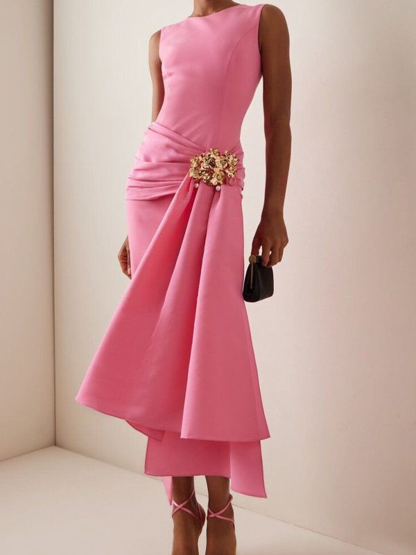 StyleWe Women Elegant Midi Dress Natural Bodycon Crew Neck All Season For Prom