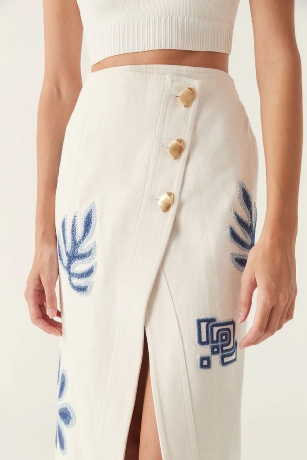 Esprit Embroidered Midi Skirt