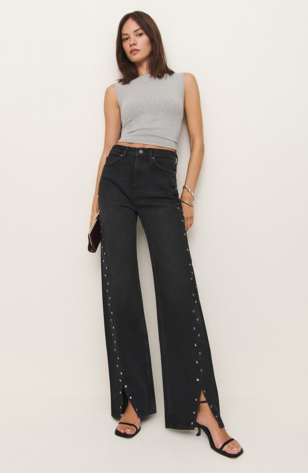 Reformation Cary Studded High Waist Slouchy Wide Leg Jeans in Vana Studded at Nordstrom, Size 23