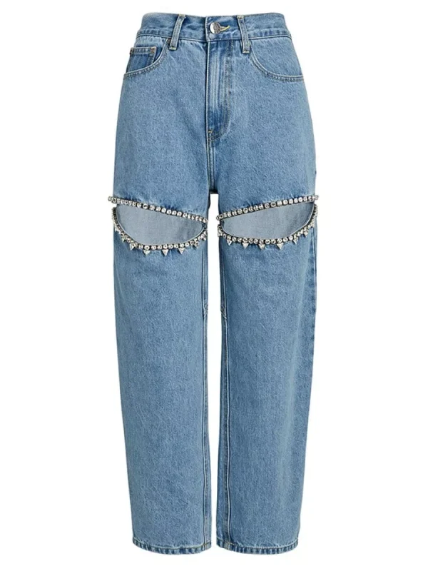 Women's Abigail Hollow Out Jean Pants - Blue, L