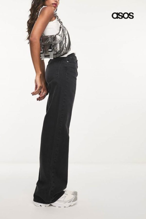 ASOS DESIGN wide leg dad jeans in washed black