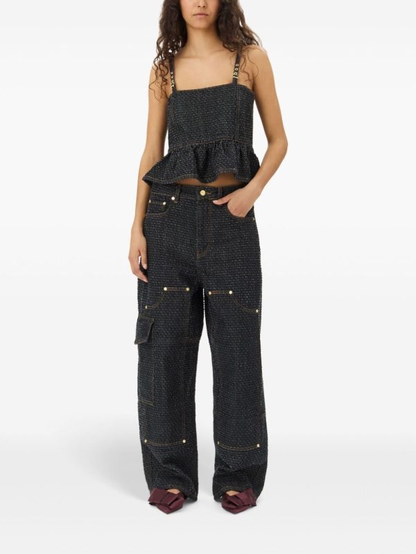 GANNI Fluffy wide-leg Jeans | Black | FARFETCH