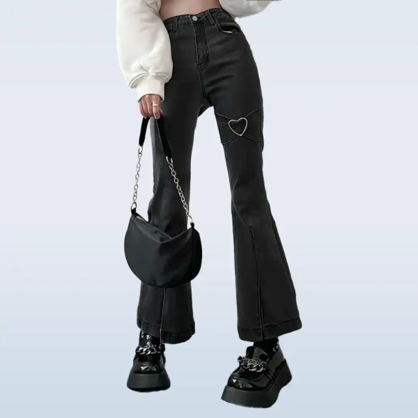 Chic Heart-Stitched Flare Jeans - M