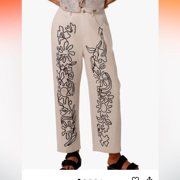 Embroidered Baggy Boyfriend Jeans Size Small | Color: Black/White | Size: Small