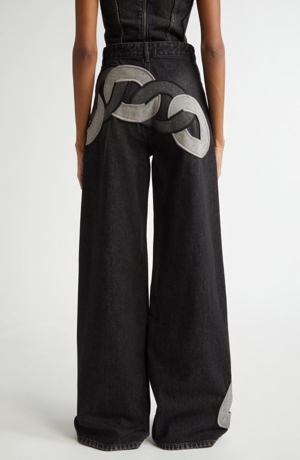 Area Chain Cutout Wide Leg Jeans in Grey Multi at Nordstrom, Size 27