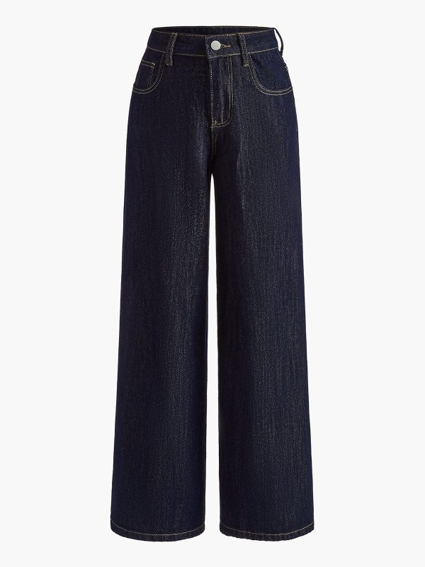 Vintage Wide-Leg Denim Pants - Navy / L