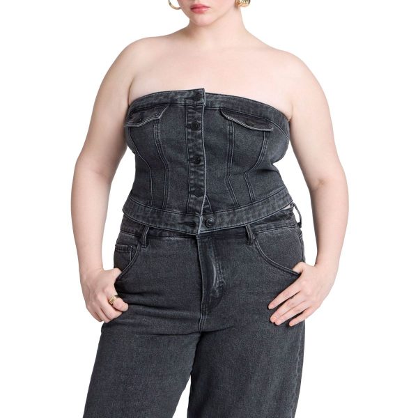 Eloquii Women's Plus Size Denim Bustier - Black onyx