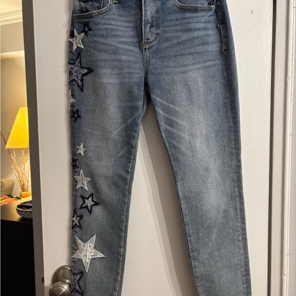 Driftwood Jeans | Driftwood/Free People High Rise Women's Blue Star Embellished Jeans-26, 28l | Color: Blue | Size: 26