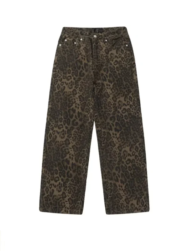 Baggy Leopard Print Y2k Jeans Women 2024 New High Waisted  Casual Wide Leg Denim Pants Fashion