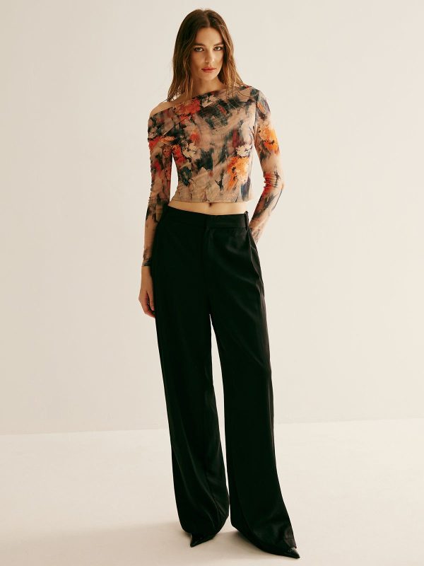 Retro Asymmetrical Collar Crop T-Shirt - Multicolor / L